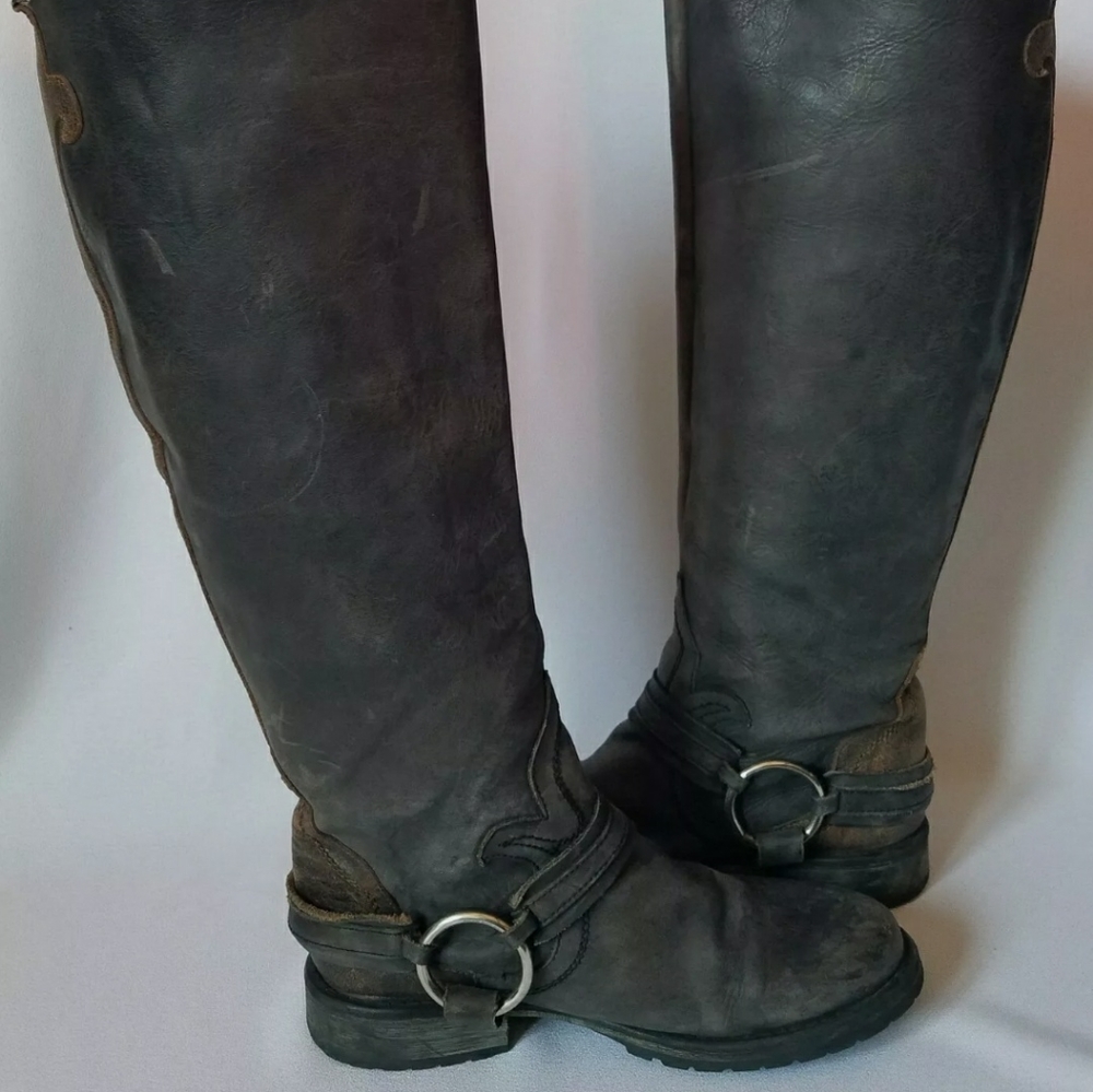 Steve Madden distressed riding boots. "Judgement"